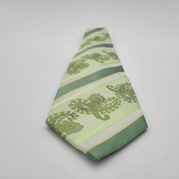 Fratello Men's Embroidered Paisley Tie Green - Picture 1 of 6
